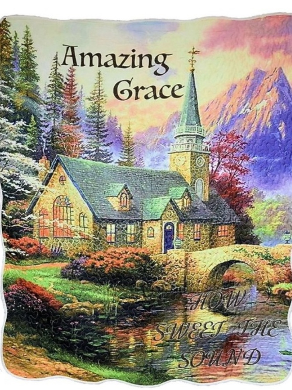 Amazing Grace Church Landscape Quilted Throw or Wall Art : Sympathy Gift